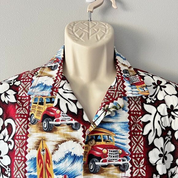 Jade Fashions Vintage Hawaiian Surf/Woody/Hibiscus Button Shirt Size S - Picture 2 of 5